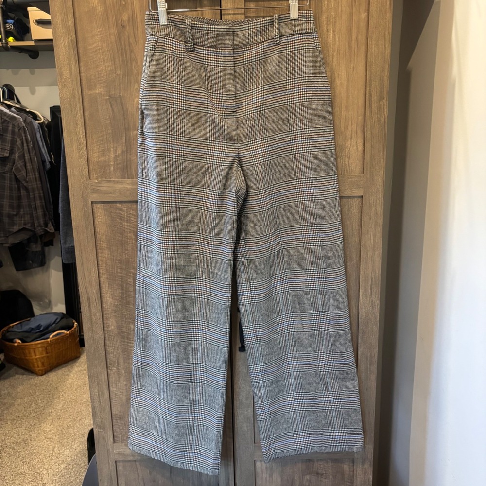 Boden 6R Glen Plaid Wide Leg Trousers Wool Blend High Rise Pants